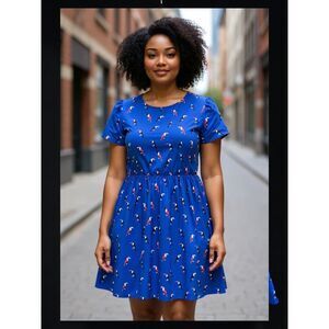 West Kei Blue Toucan Dress, Size L,